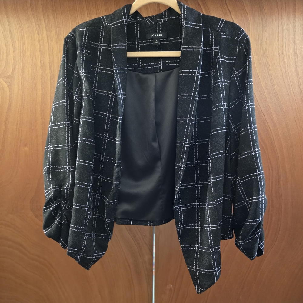 Torrid Purple, Black and White Checkered Blazer